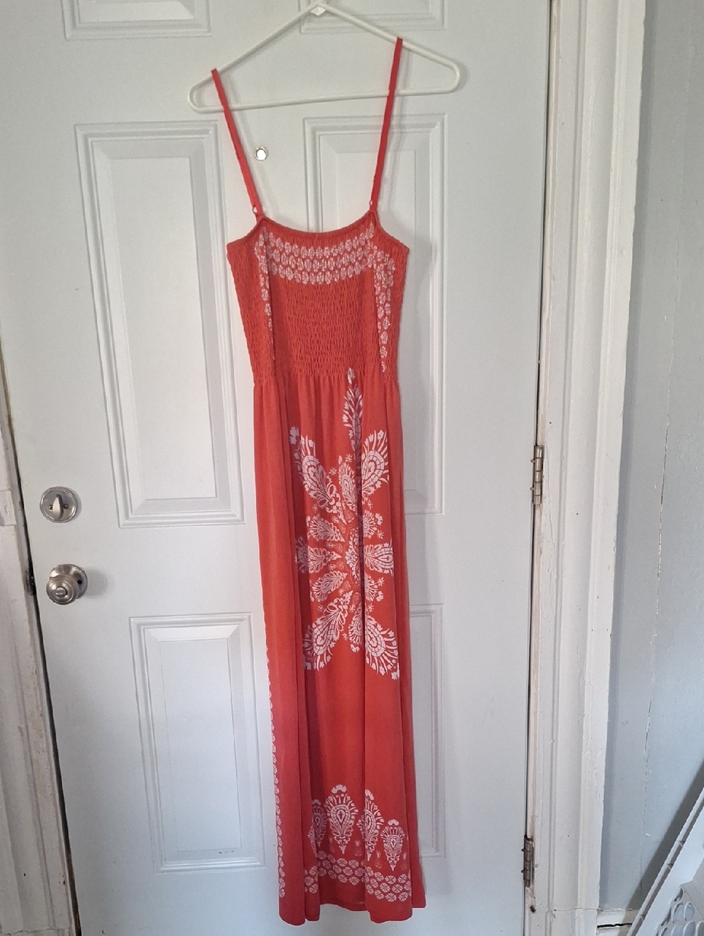 Just Love Coral Red Maxi Dress with White Floral Print